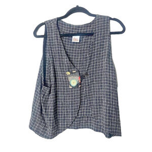 Odile Anthropologie Black Button Plaid Sleeveless Vest Lagenlook Boho Artsy S
